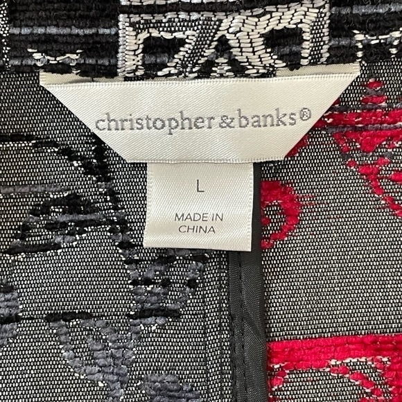 Christopher & Banks Zip Tapestry Blazer Red/Gray/Black Mandarin Collar Large - Picture 10 of 10